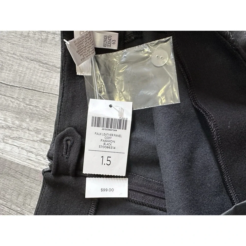 Chico's Skirt Size 1.5 US 8 Reg Black Faux Leather Cody Panel Pencil Skirt Slit‎